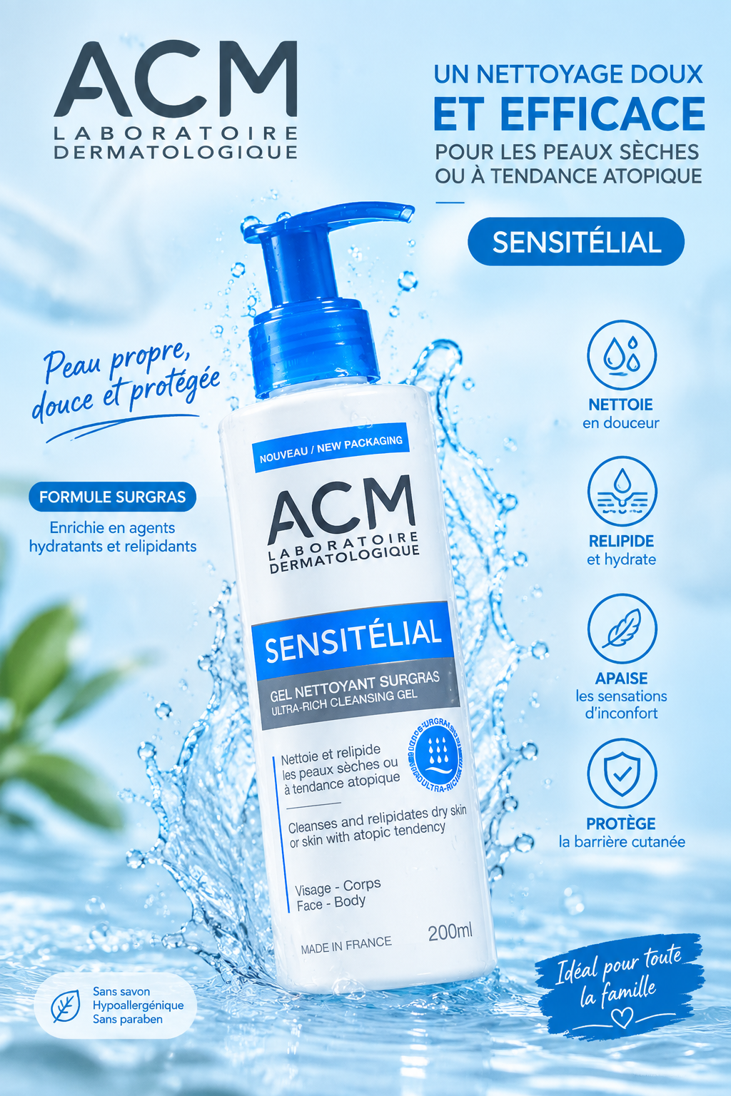 ACM Sensitélial Gel Nettoyant Surgras — 200 ml