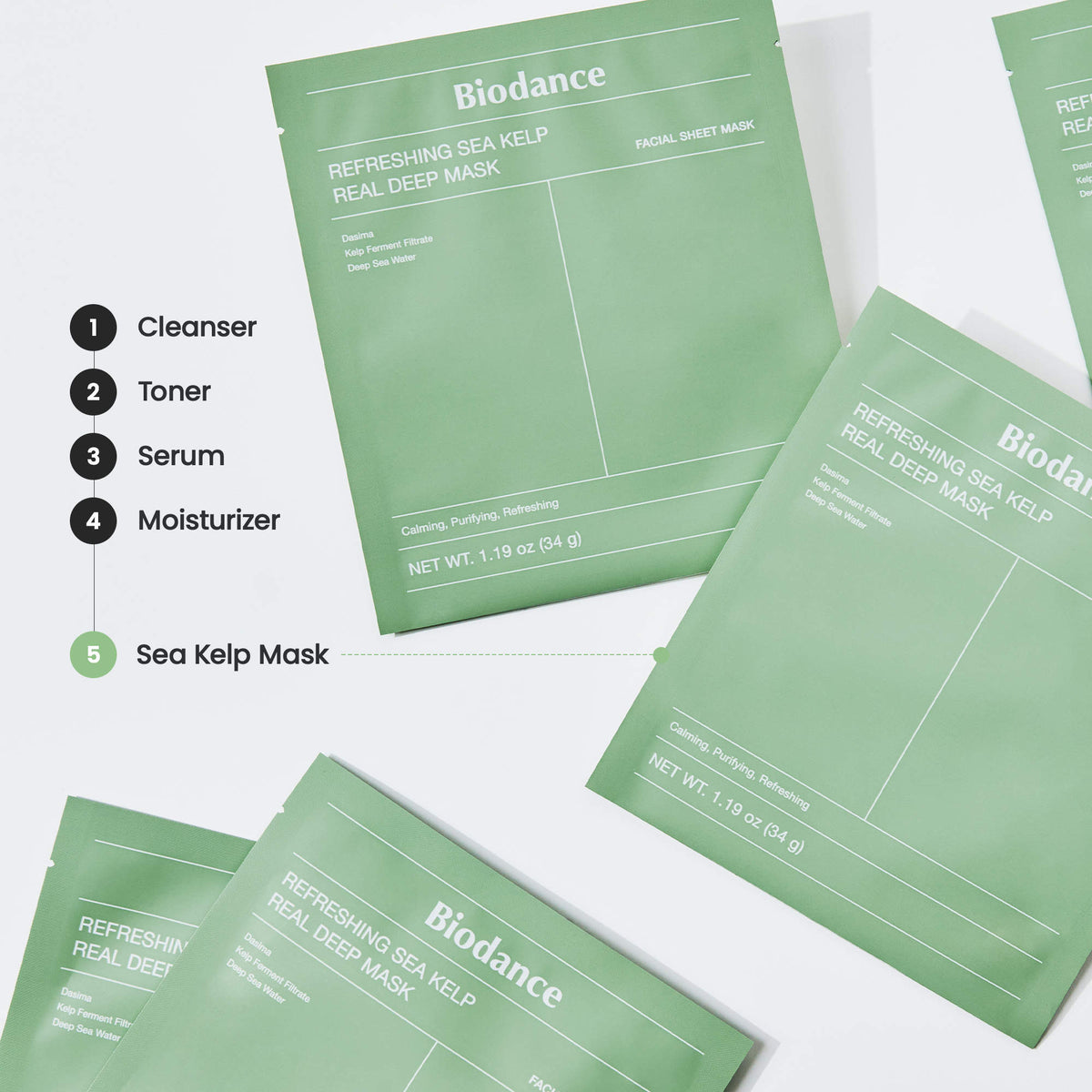 BIODANCE – Refreshing Sea Kelp Real Deep Mask (4 pièces)